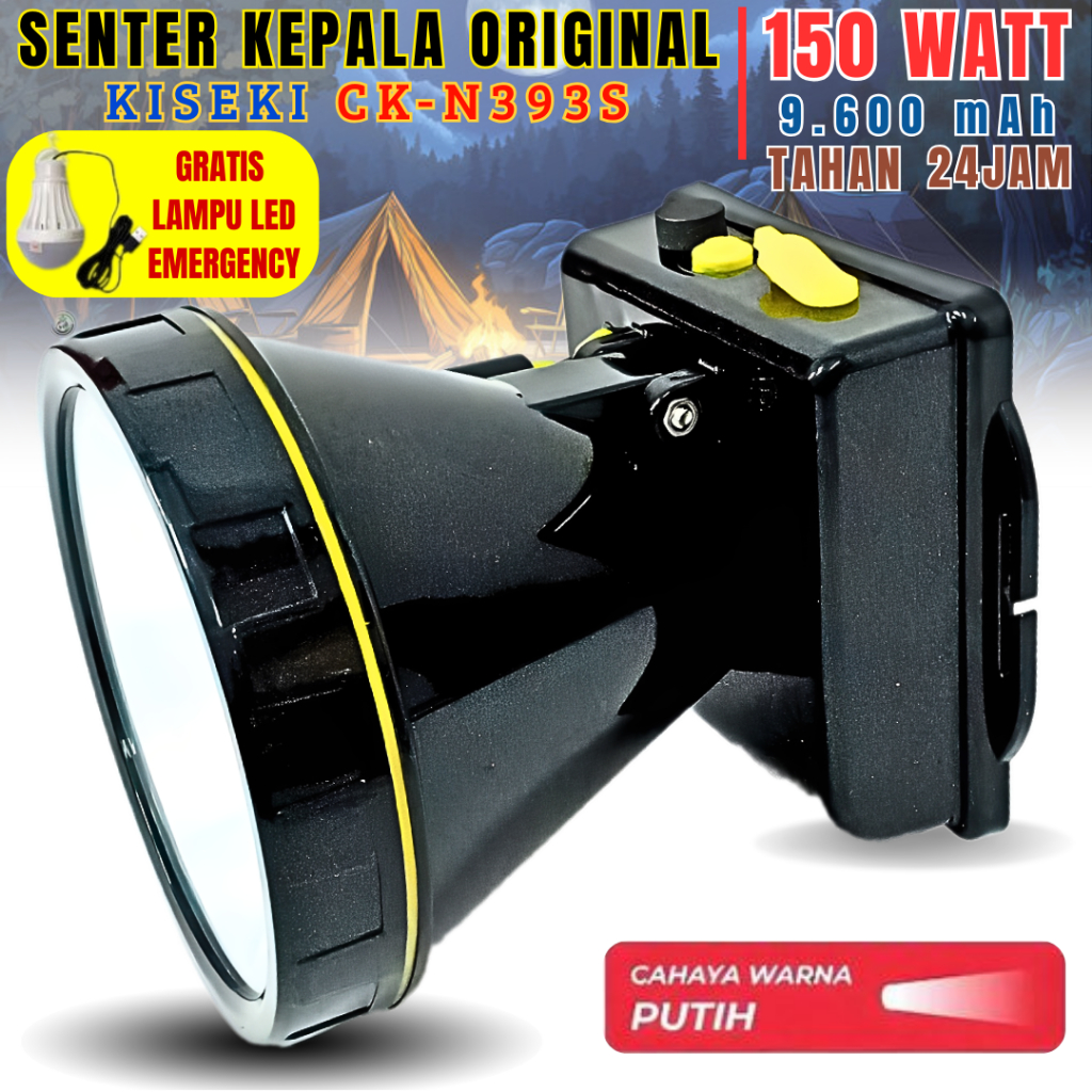 Headlamp/Senter Kepala 150 Watt Bonus Lampu Bohlam Led Emergency | Senter Kepala Super Terang Dan Ta