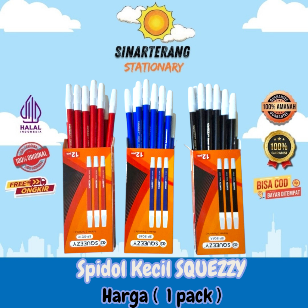 

Spidol Kecil Squeezy Hitam/biru/merah 1 Lusin (12 Pcs)