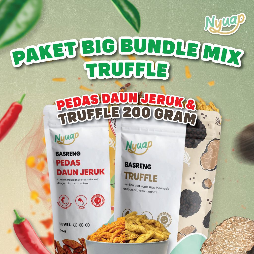 

Basreng Pedas Daun Jeruk dan Truffle 200 gram Big Bundle