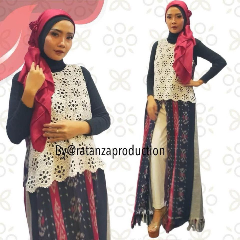 Dress Tenun kombinasi Renda  Brukat