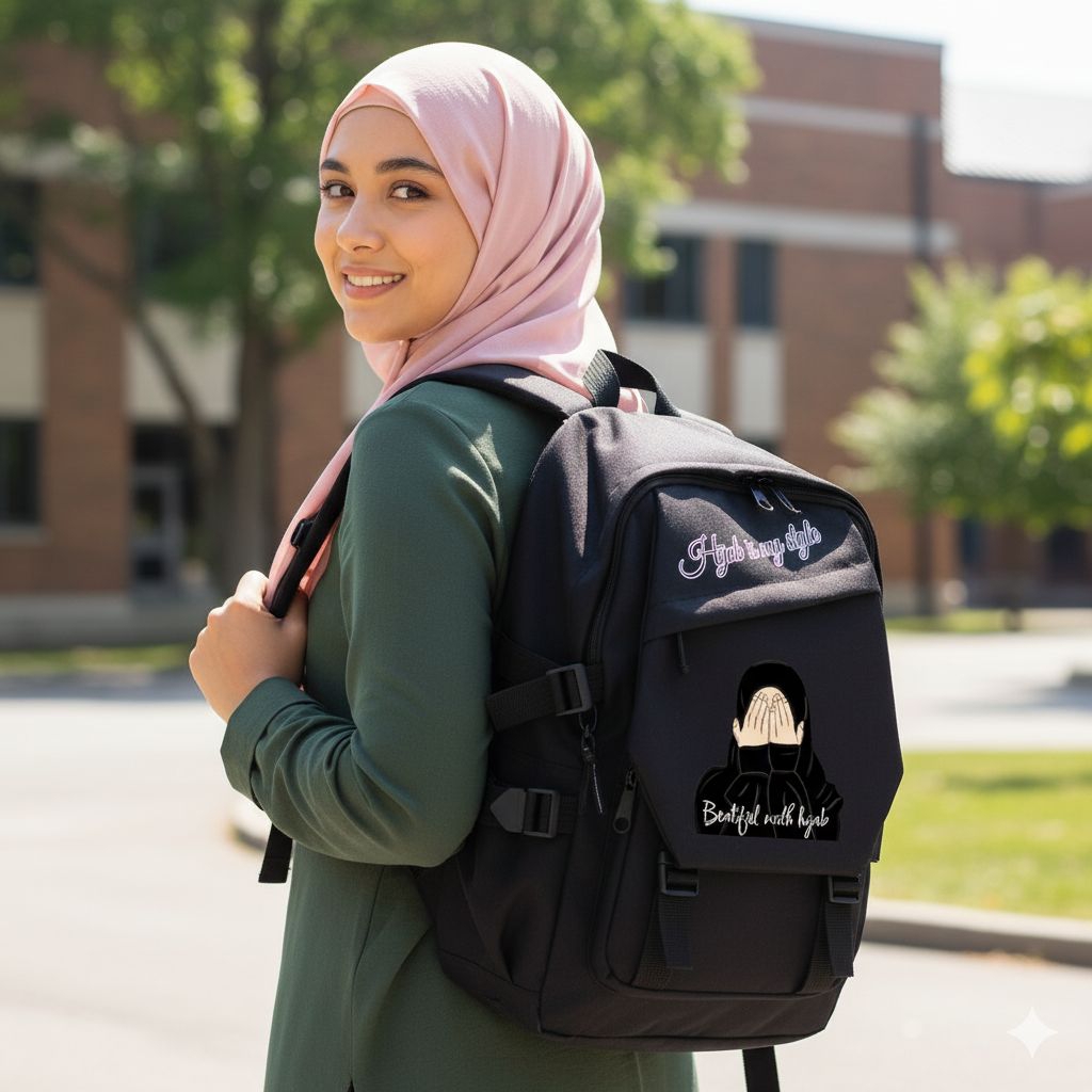 Tas Ransel Wanita Muslimah Hijab Style – Backpack Trendy Luas & Nyaman untuk Kuliah, Sekolah, Kerja