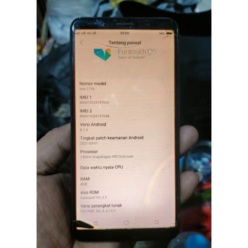 unit hp vivo v7 plus (v1716) minus Lcd