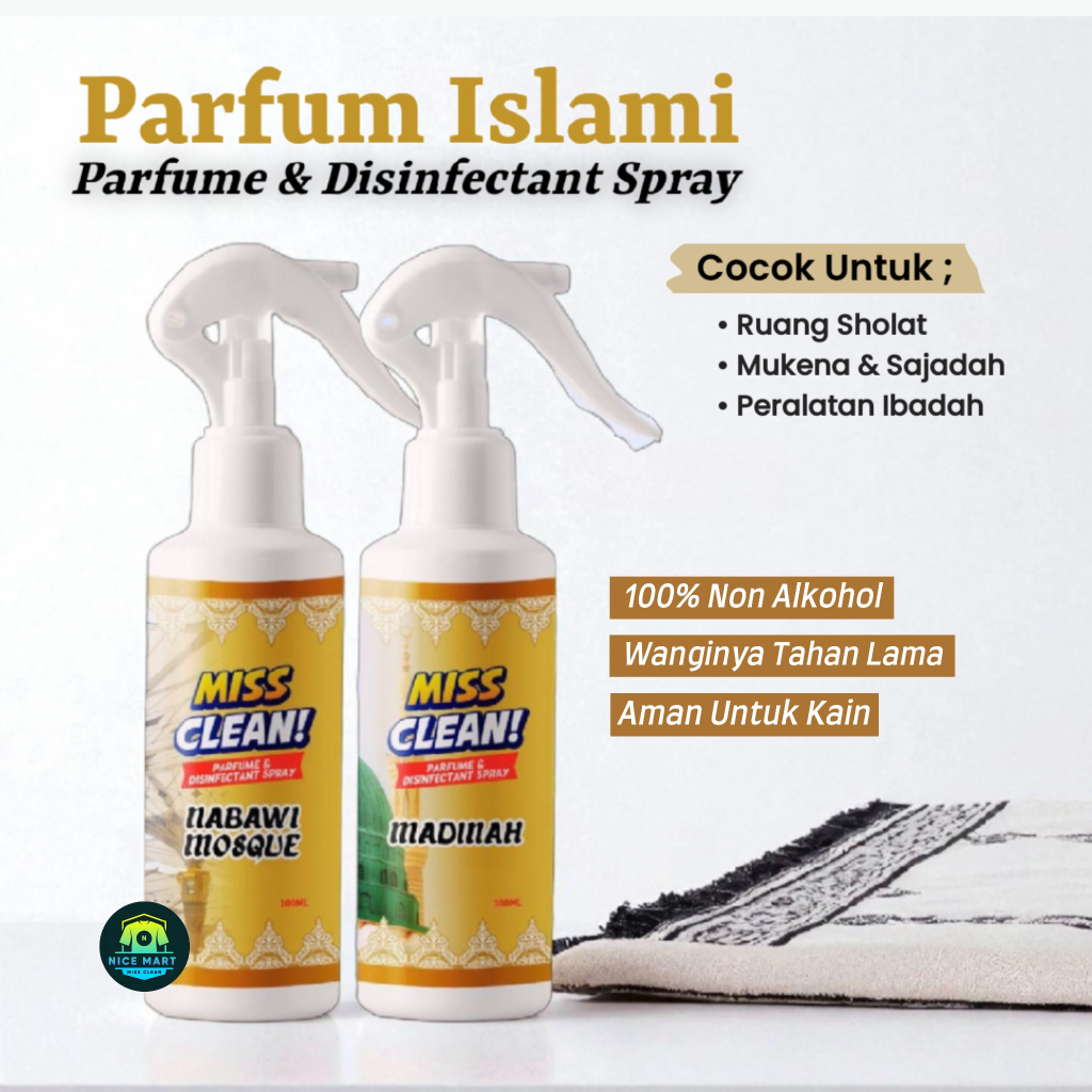 Parfum Islami Miss Clean 100ml Pengharum Ruangan Sholat, Mukena, Sajadah Jilbab Sarung Non Alkohol