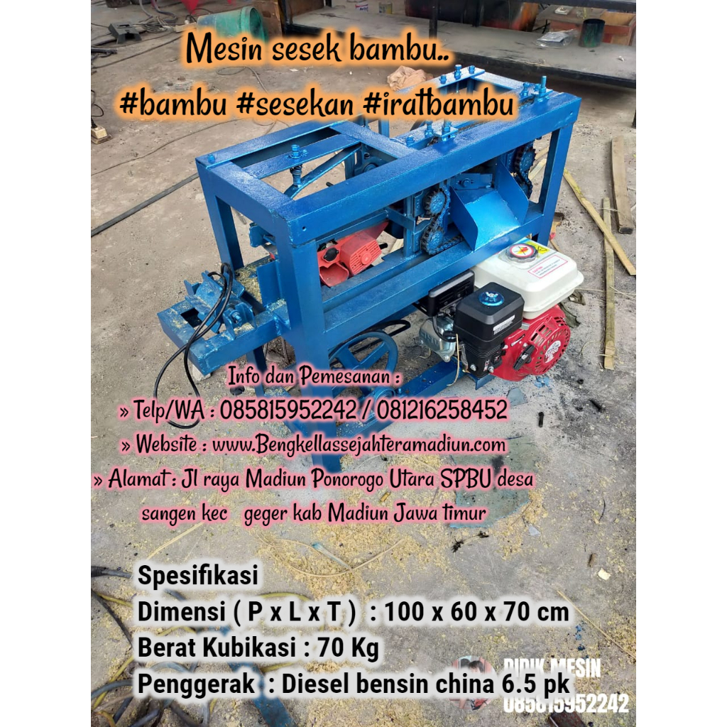 Mesin Sesek Irat Bambu Komplit/Tanpa Penggerak