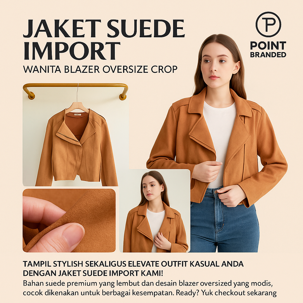 Jaket Suede Import Wanita Crop Blazer Premium Outer Casual Elegan Kekinian