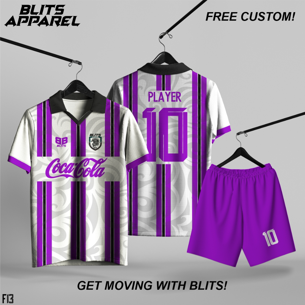 JERSEY FUTSAL/SEPAK BOLA WARNA UNGU PUTIH FULL PRINTING BAHAN DRYFIT MILANO FREE CUSTOM NAMA,NOMOR,L