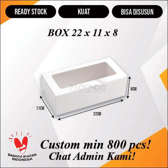 

(10 pcs) Tempat Kue Kotak Dus Wadah Ivory Polos 22 cm x 11 cm x 8 cm Jendela Mika terlaris