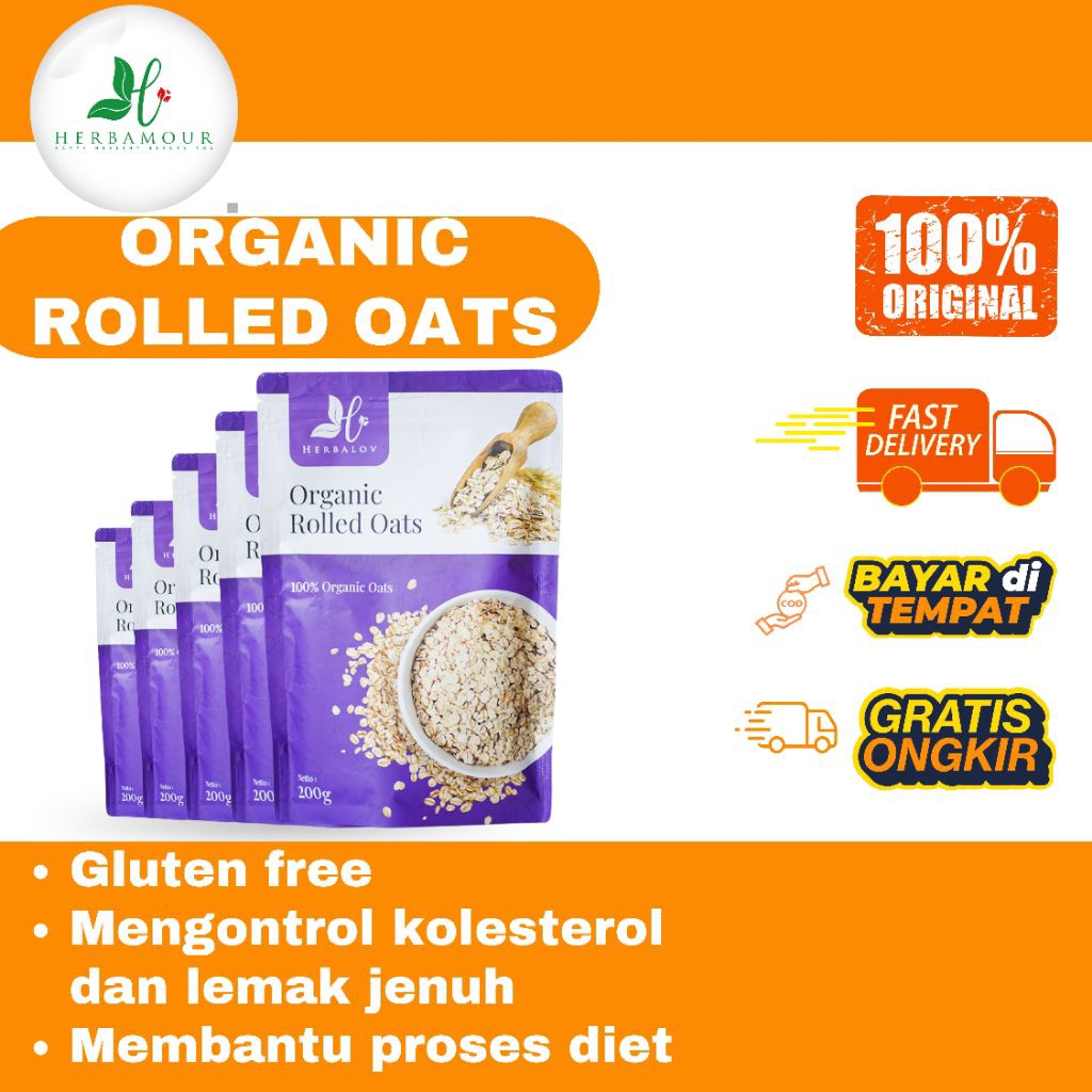 

[MITRA RESMI HERBAMOUR] ROLLED OAT ORGANIK | 100% GANDUM MURNI DAN ORGANIK | MENGONTROL KOLESTEROL | MENGONTROL TEKANAN DARAH | SEBAGAI MENU DIET | MENURUNKAN KOLESTEROL | MENURUNKAN TEKANAN DARAH | PENGGANTI TERIGU | NON GLUTEN