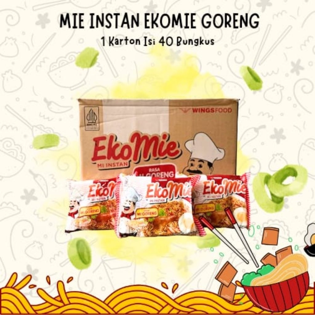 

MIE INSTAN EKOMIE, INTERMI GORENG & PEDAS (1 KARTON ISI 40 Pcs x 60 Gram)