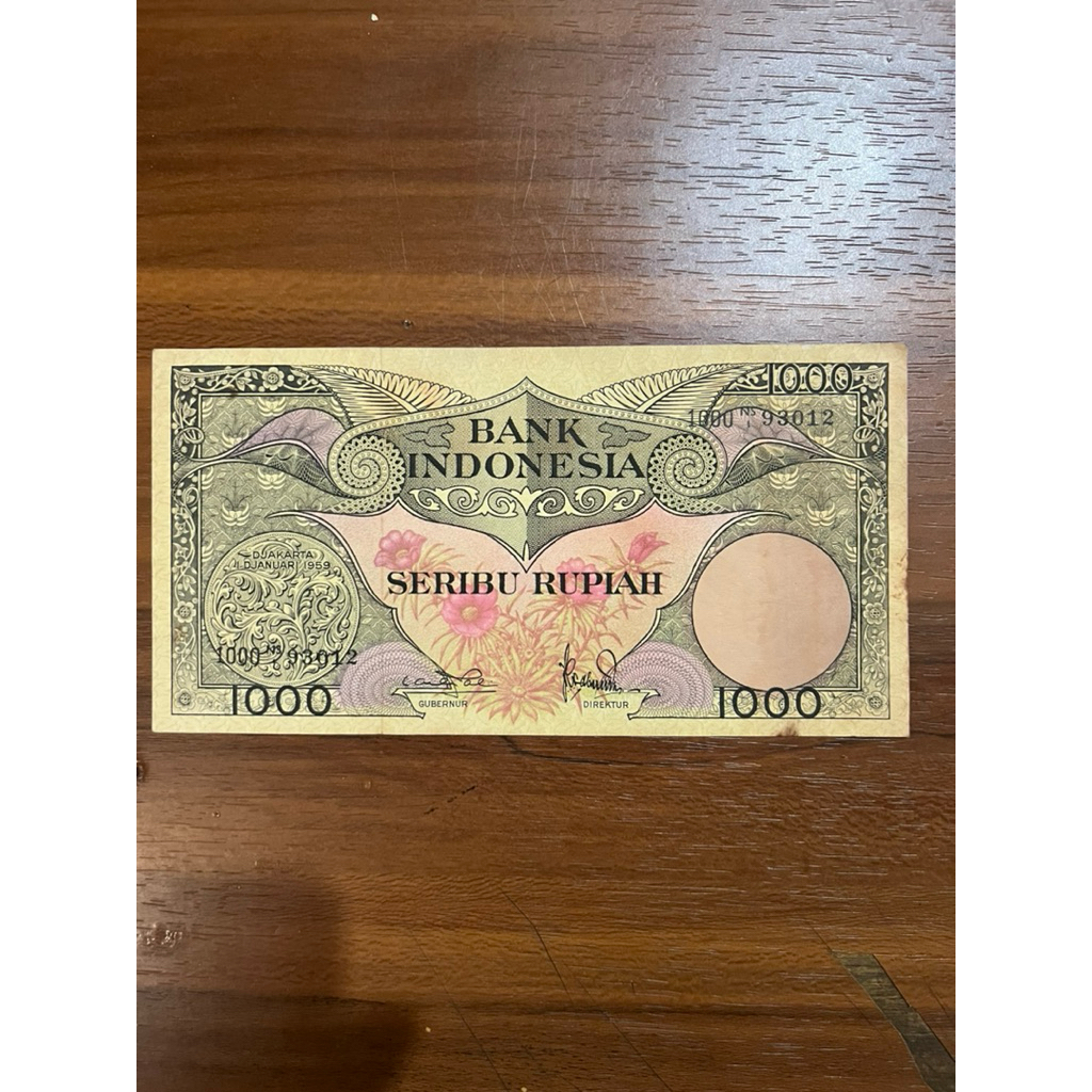 Uang Kertas 1000 Rupiah 1959 Seri Bunga Koleksi Kuno