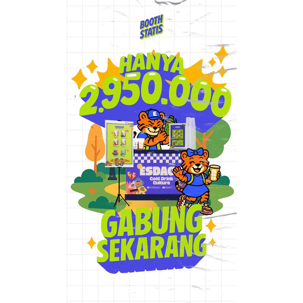 

Bisnis Kemitraan Minuman Esdago Booth Statis/ Booth Portable/ Booth Koper Jualan Esdago/ Gerobak Lipat Event Esdago