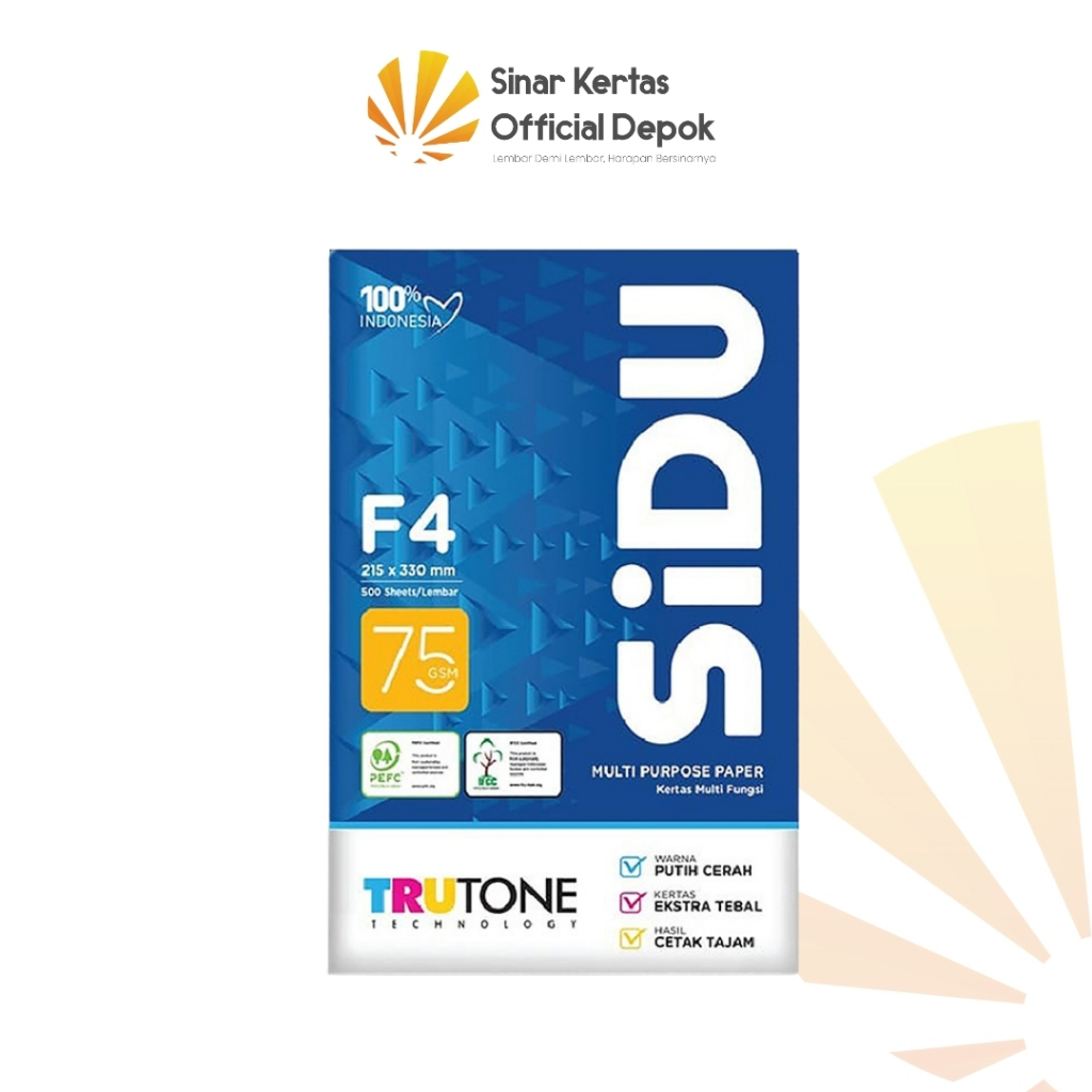 Kertas F4 Folio 75 Gram SIDU Sinar Dunia / Kertas Folio F4 1 Rim