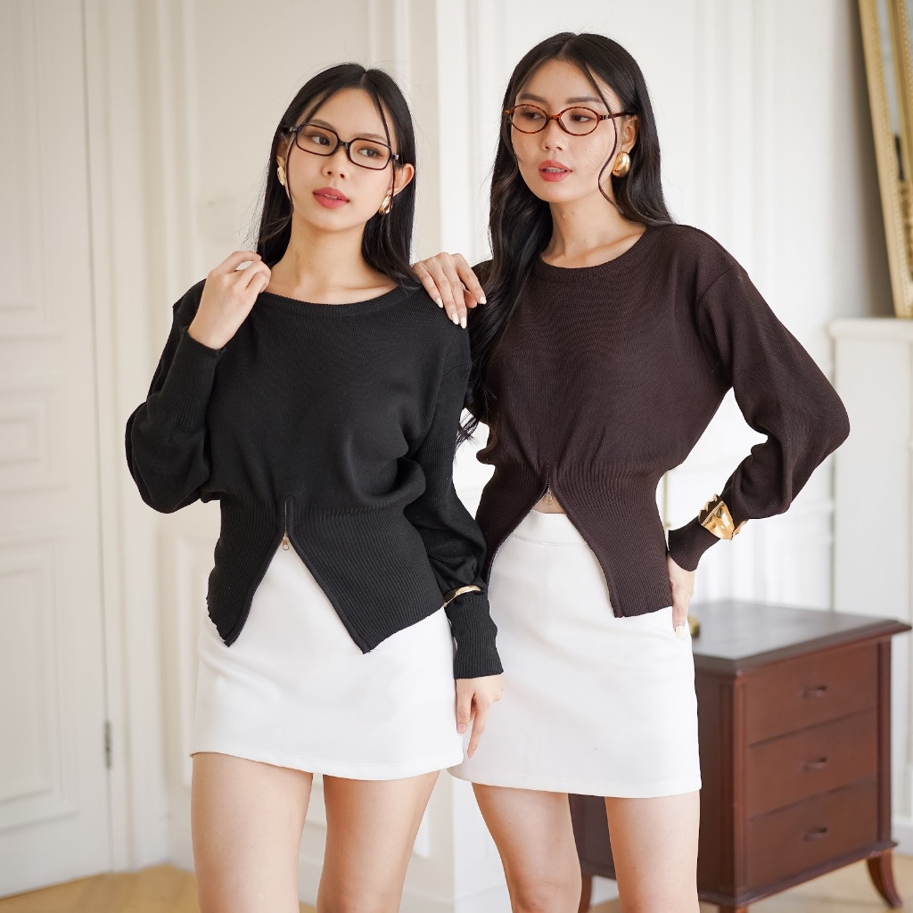 Atasan Sweater Rajut Wanita Korean Style Kekinian Zipper Premium Lumme MF