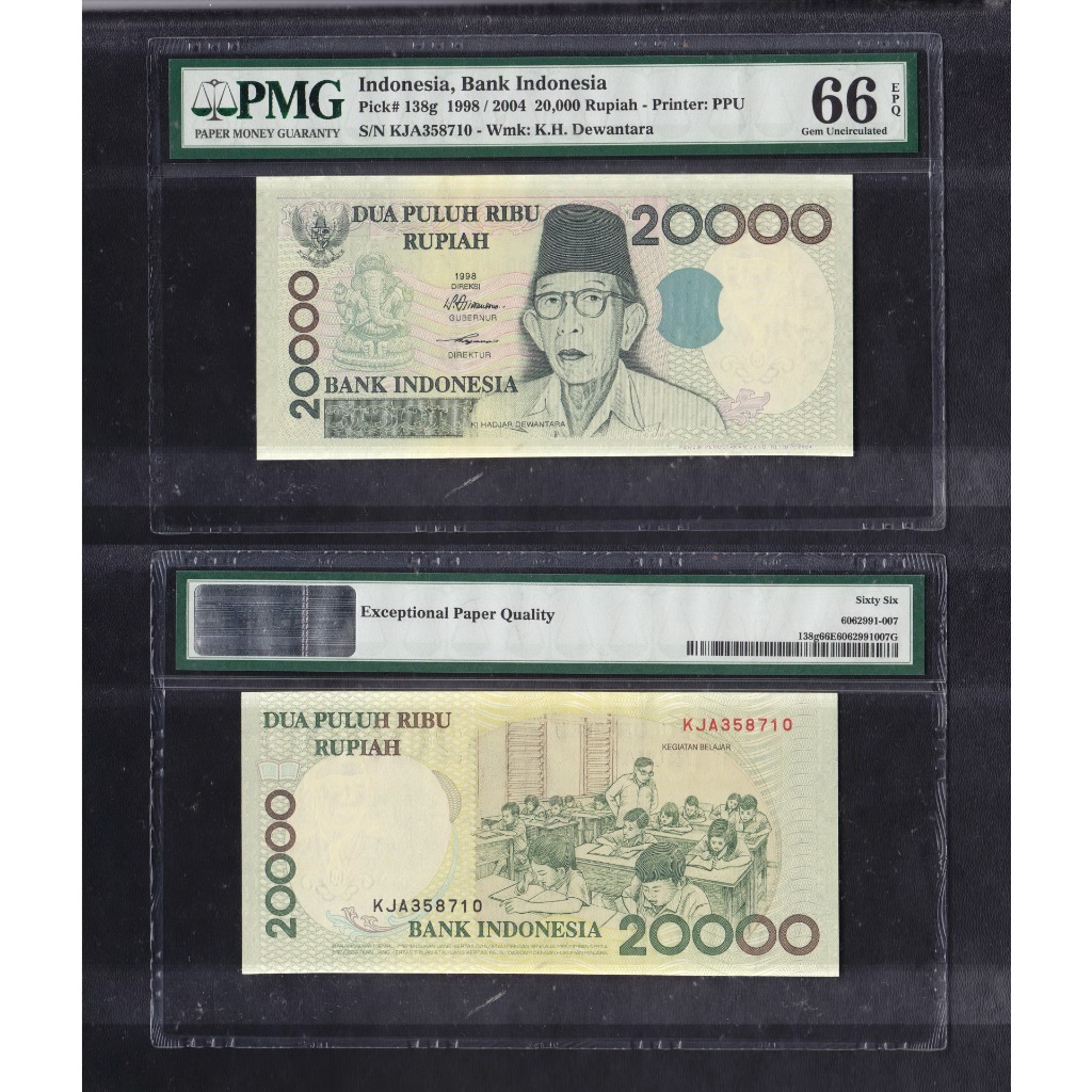 Uang kuno PMG 66 EPQ - 20000 rupiah tahun 1998 Ki Hajar Dewantara