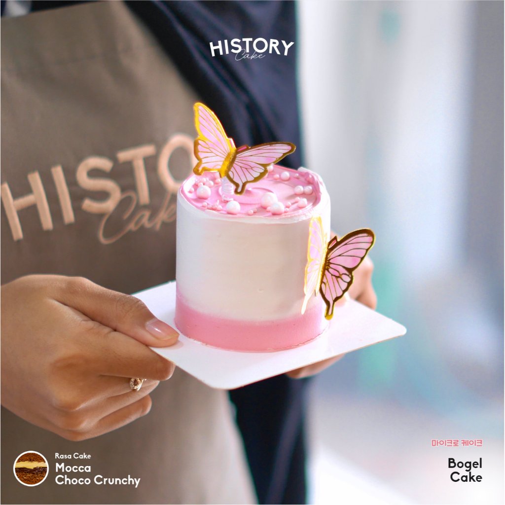 

HistoryCake Kue Tart Ulang Tahun Birthday Cake Bogel Mocca Choco Crunchy - Pink Butterfly