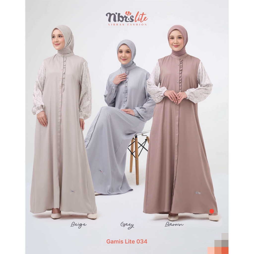 Nibras - Lite 034 Dress Wanita Polos Motif Beige Grey Brown