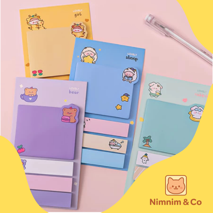 Sticky Notes 4 Line / Pembatas Buku Motif Lucu / Paper Sticky Notes Cute Animal / Aesthetic Sticky N