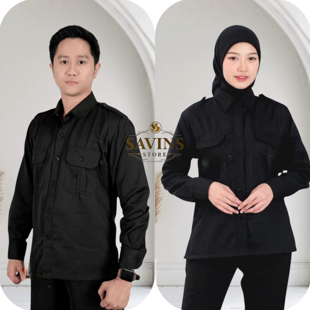 Kemeja PDH hitam wanita dan pria, Baju seragam PNS hitam lengan panjang, Baju PDH/PDL hitam wanita /