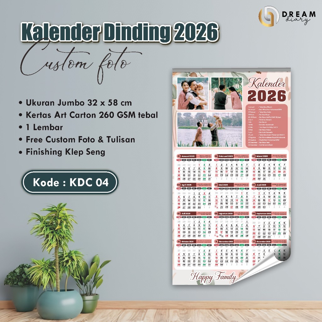 

CETAK KALENDER DINDING 2026 KDC 1PLY CUSTOM FOTO KELUARGA/OLSHOP-KALDING ANAK/SOUVENIR/KENANGAN