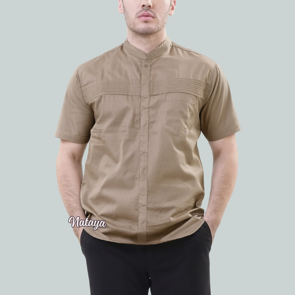 Baju Koko Pria Lengan Pendek Motif Opneisel Bahan Katun Toyobo Premium Warna Lavender Ukuran M L XL 