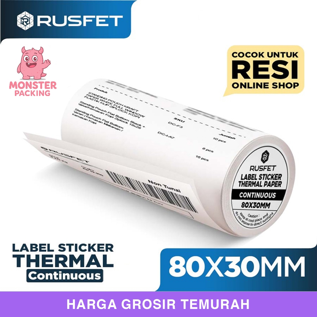 

Label Sticker Thermal CONTINUOUS 80x30 mm Rusfet Barcode Resi Online