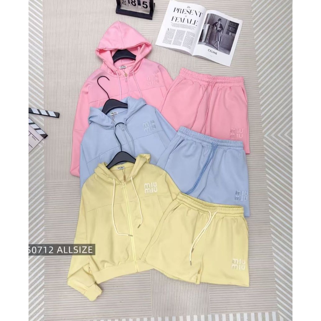 One set hoodie kaos import setelan wanita pendek