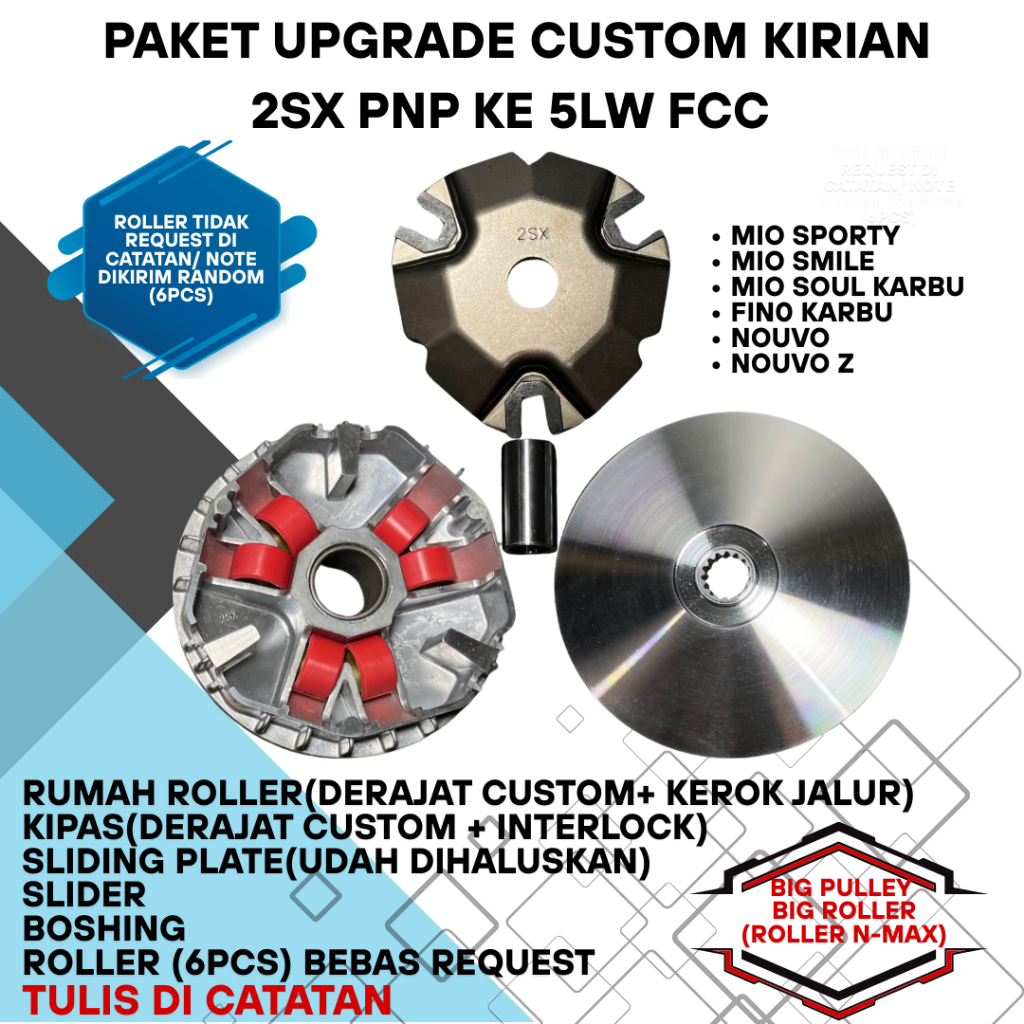 Paket Upgrade Kirian CVT Pulley Racing Rumah Roller Bubut custom FCC 2SX PnP 5LW MIO SMILE, NOUVO