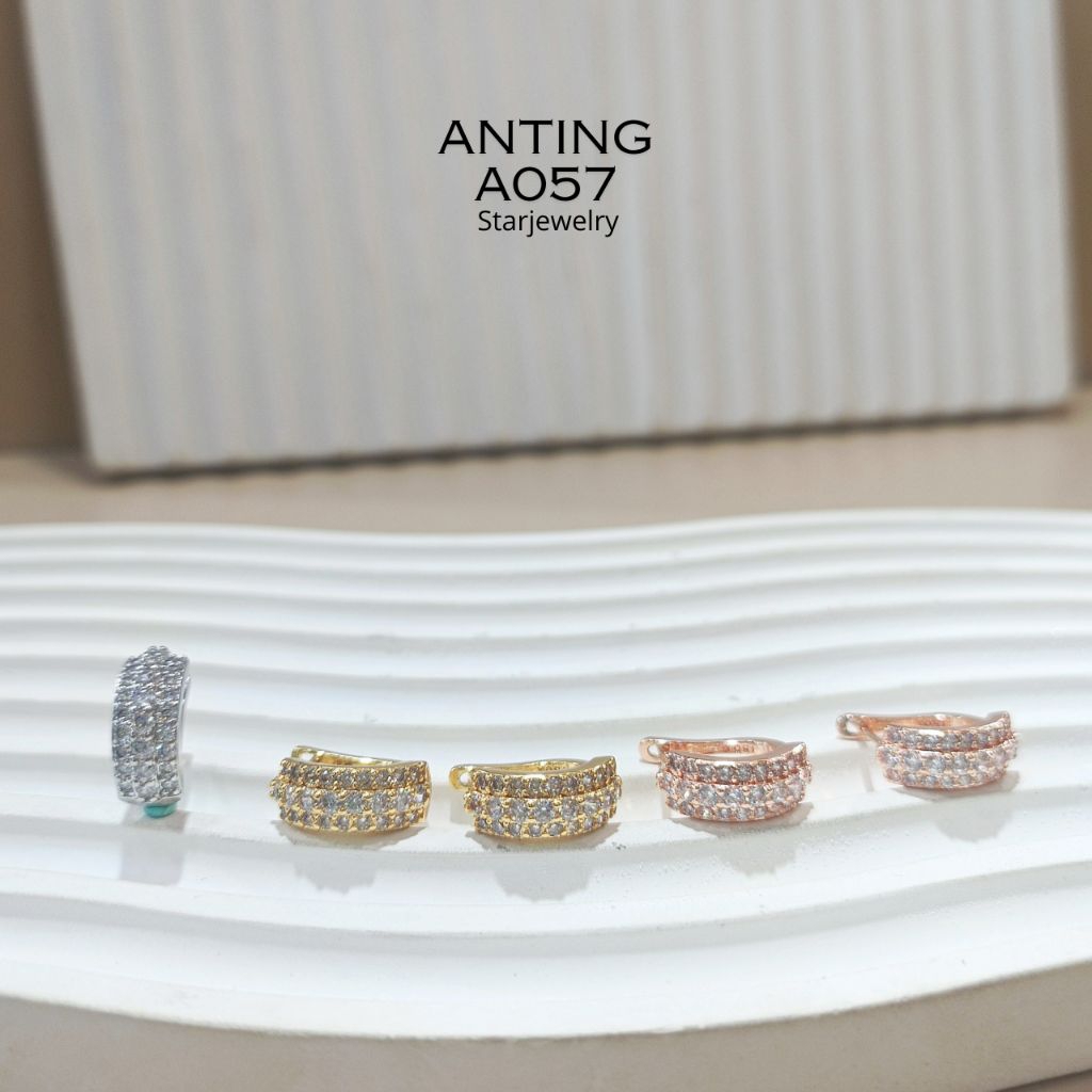 Anting Clip Jepit Klip Ring Titanium Rhodium Wanita Replika Emas Dan Berlian Tidak Berkarat/Premium 