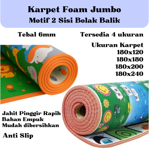 Karpet Foam Tebal Empuk JUMBO 180x240 180x200 180x180 180x120 Tikar Lantai Busa PE Bolak Balik Motif