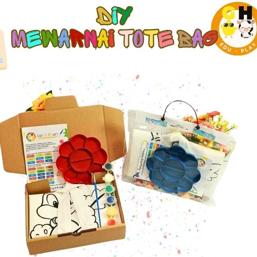 

Hampers Tote Bag MEWARNAI 10 MOTIF Painting Kit Lukis Tas Tote by GHEduPlay