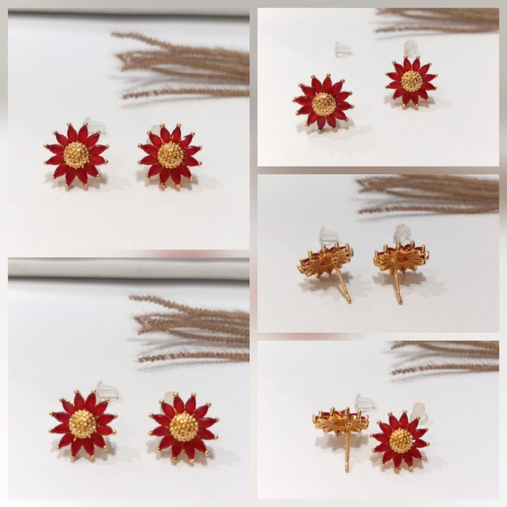 anting tusuk bunga merah