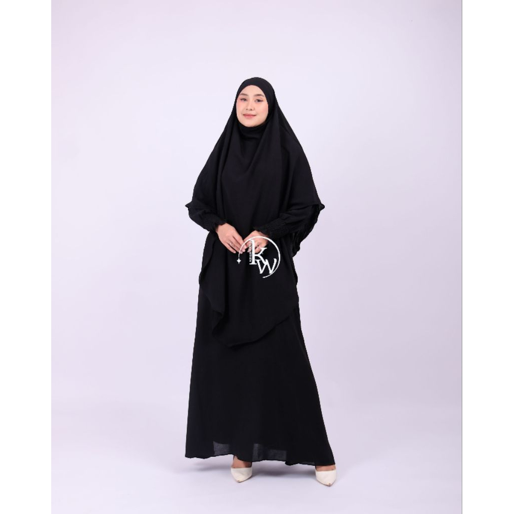 Gamis Set Abaya Cadar Syari Umroh Khimar Jumbo French Haji Bandana Manset