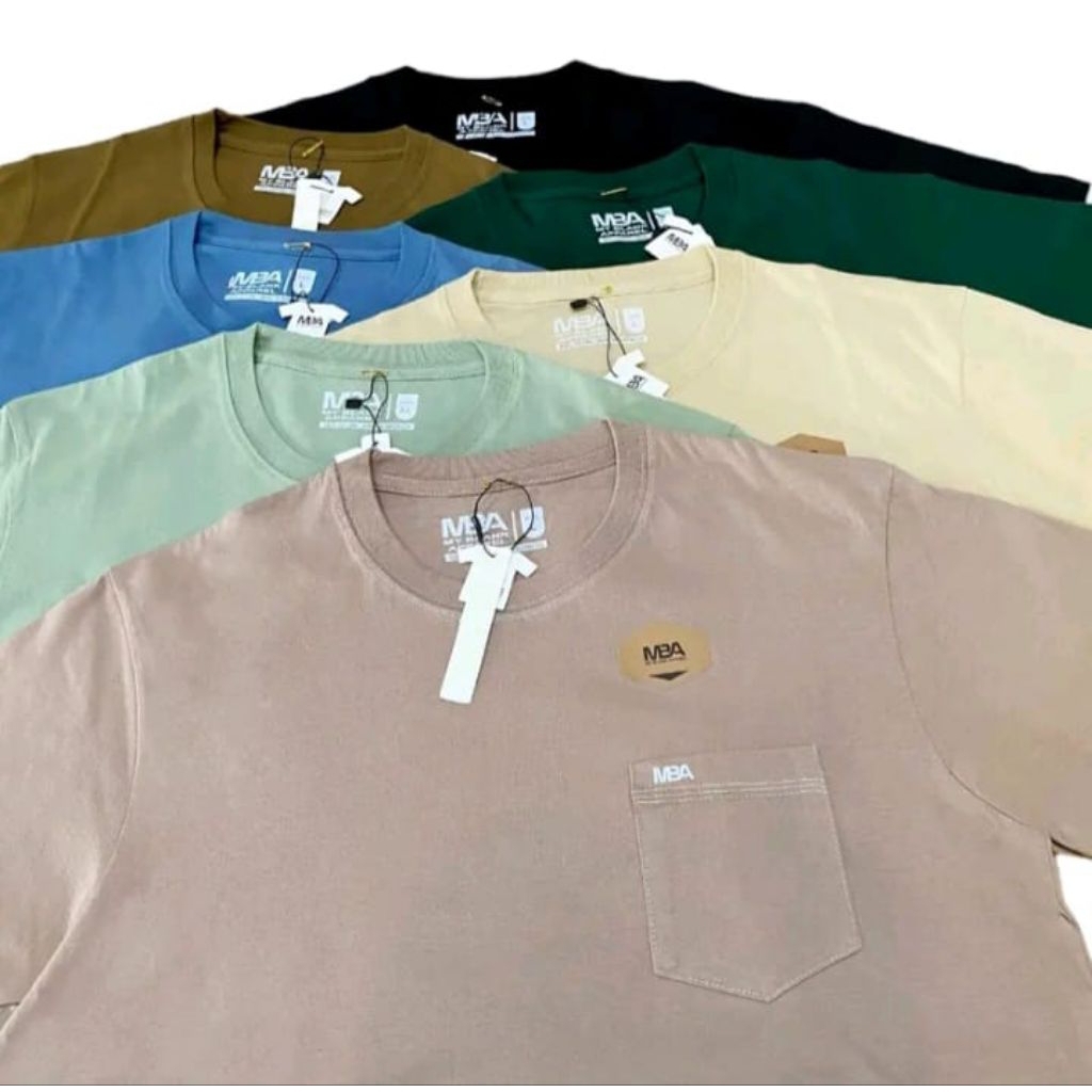 MBA-Paket Grosir pcs Kaos Pocket Saku Pria Katun Cotton Lengan Pendek Polos Warna Basic