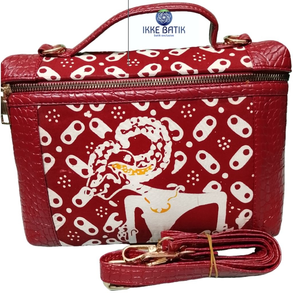 Tas batik Wanita warna merah kekinian bahan Kulit asli free tali panjang