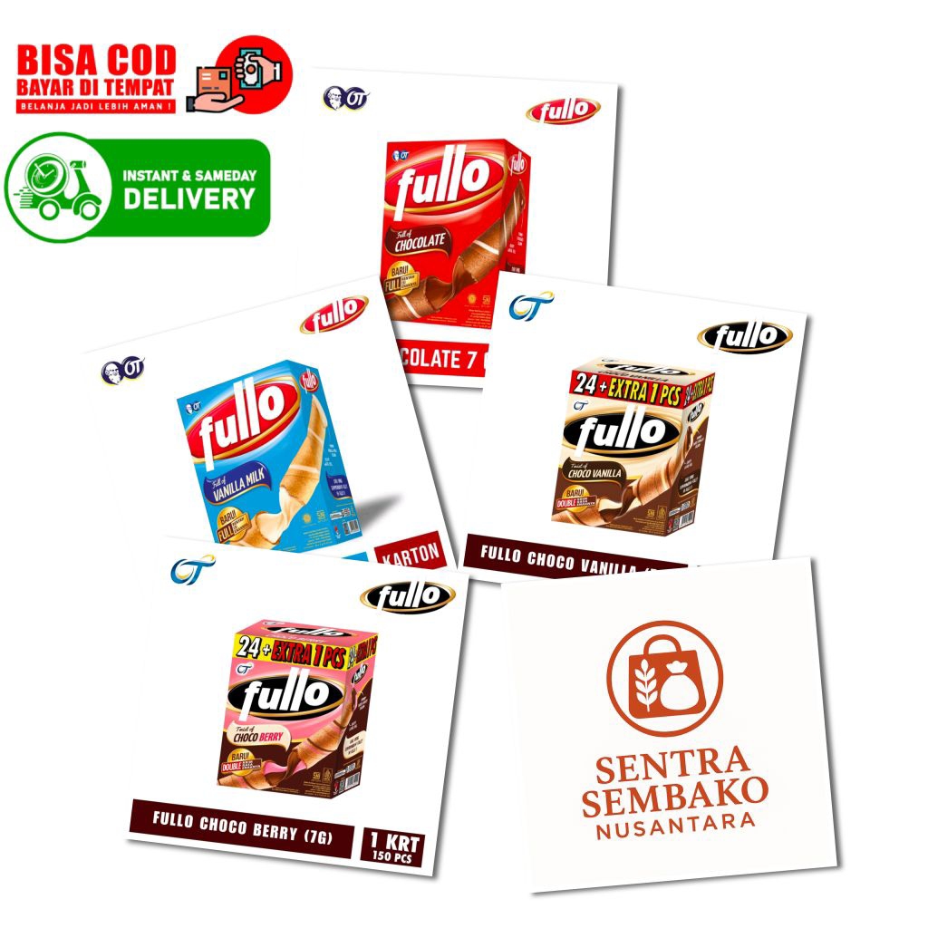 

Fullo Wafer Stick All Varian – Choco Vanilla, Choco Berry, Vanilla Milk, Chocolate | Per 1Box | Eceran 500 / 1000