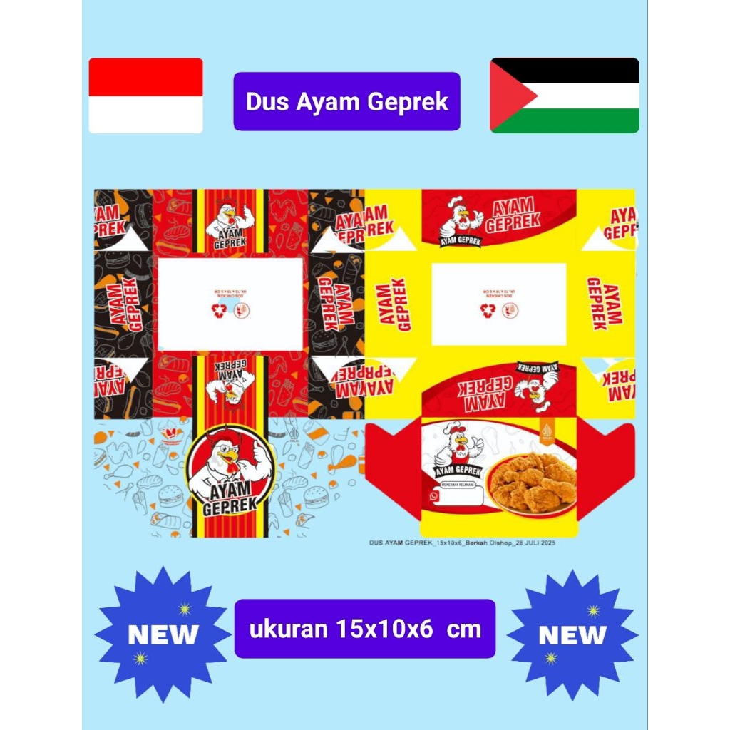 

100 pcs, DUS AYAM GEPREK/KEMASAN AYAM GEPREK UKURAN 15X10X6 CM.