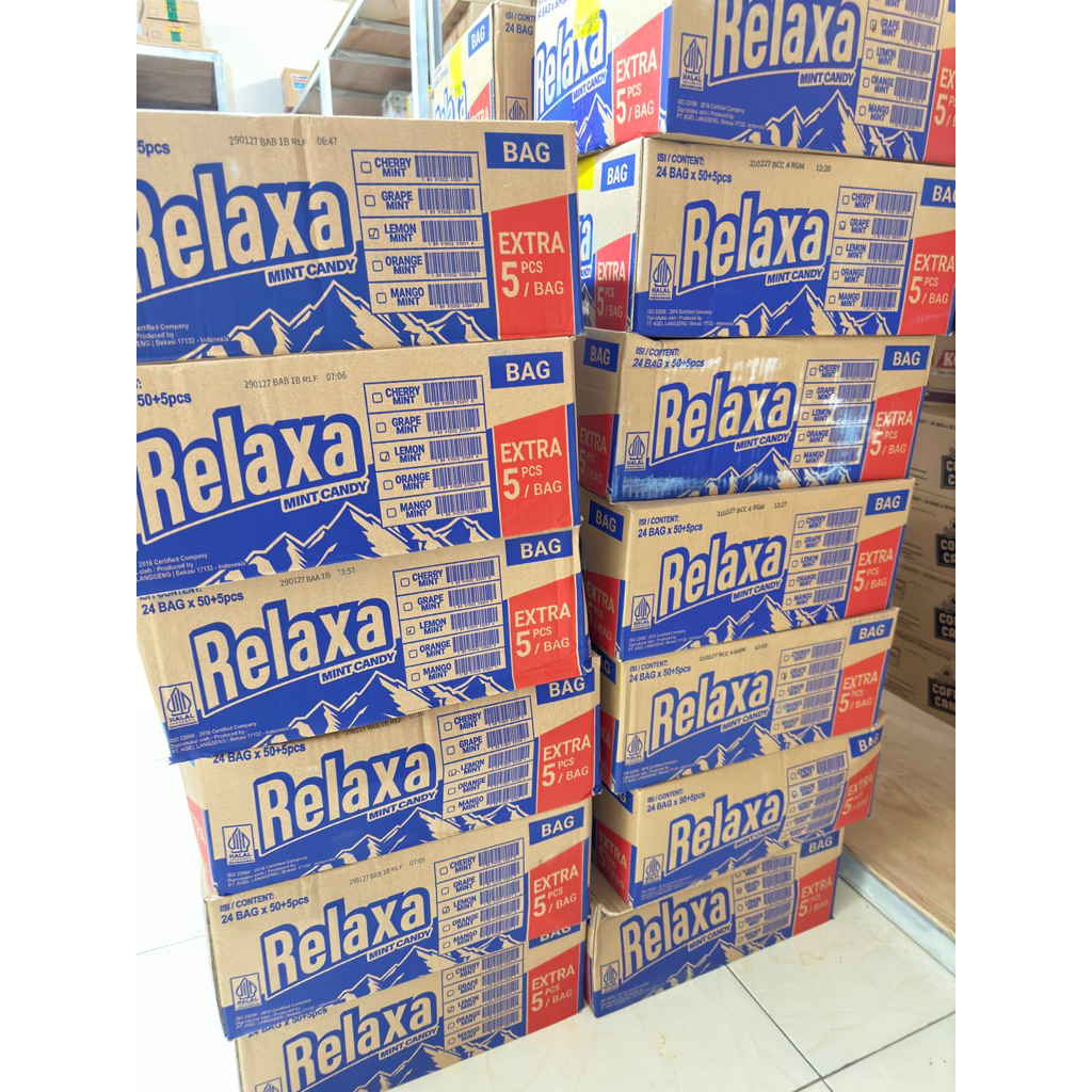 

1 dus PERMEN RELAXA TERBARU isi ( 24 x 50pcs + 5pcs )