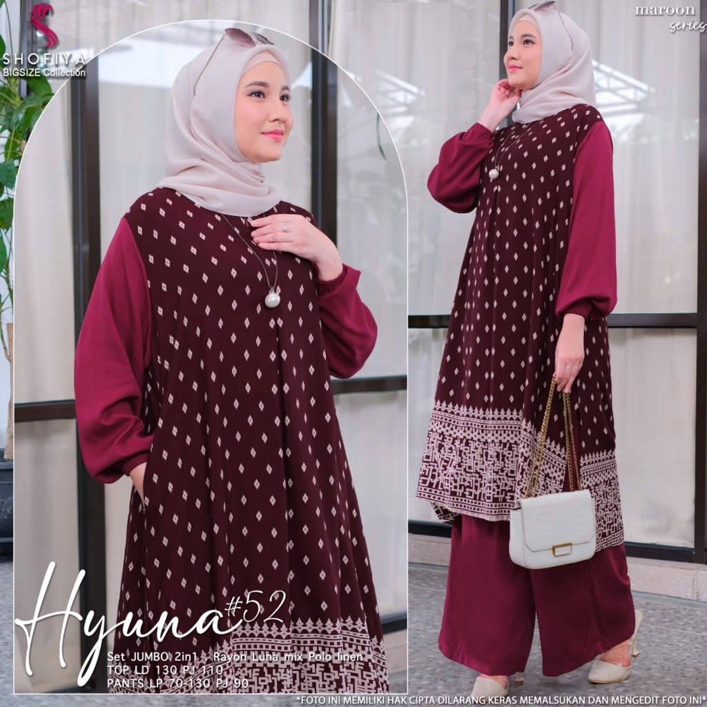 Hyuna50 set setelan tunik atasan baju kulot celana wanita muslimat jumbo ld 130 rayon luna airflow