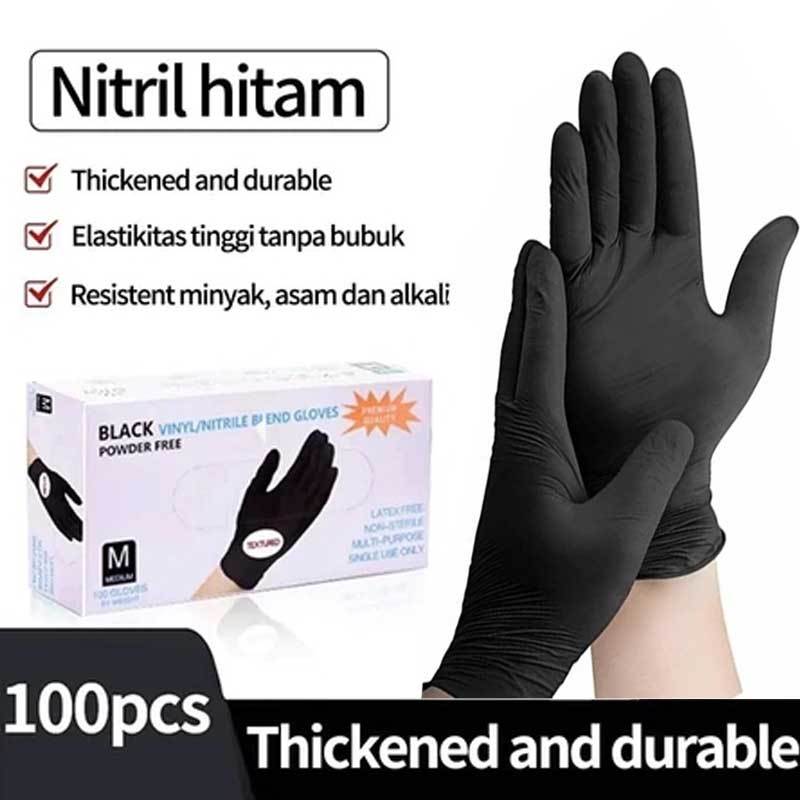 1 BOX 100 PCS Sarung Tangan Nitrile Nitrile HITAM Sarung Tangan Nitrile Handscoon Nitril Gloves