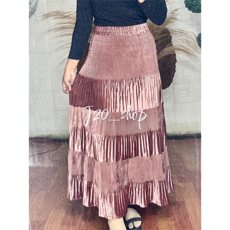 Promo Rok Plisket Beludru Import Rimpel - Rok Plisket Beludru Umpak - Rok plisket Bludru Rimpel