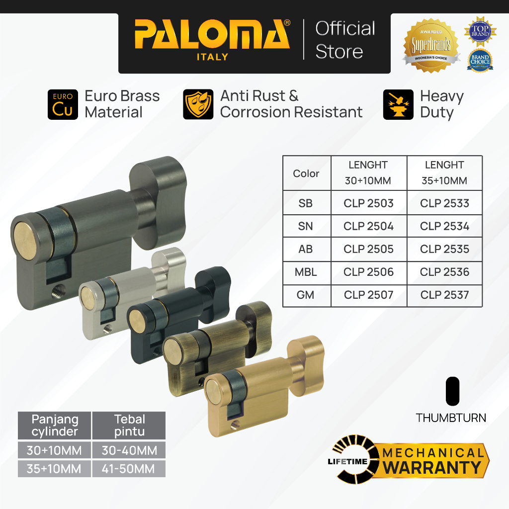 PALOMA Cylinder Kunci Pintu Silinder Kamuflase Half Cylinder Knob Door HC-KC Brass Kuningan Gold Ema