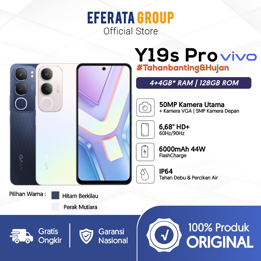 Handphone Vivo Y19S PRO 4/128GB 4G + Extended RAM 4GB