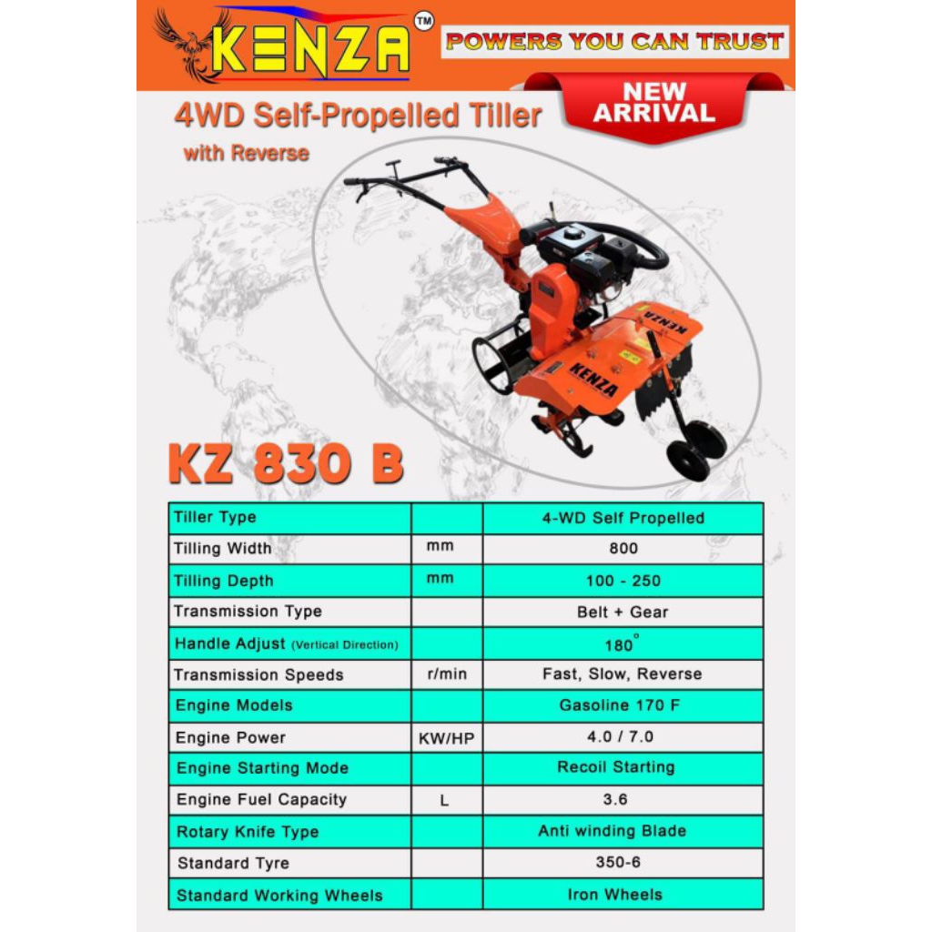 CULTIVATOR / MINI TILLER kENZA KZ830G BUAT BEDENGAN (PARIT) , MENGOLAH DI LAHAN KERING & BASAH