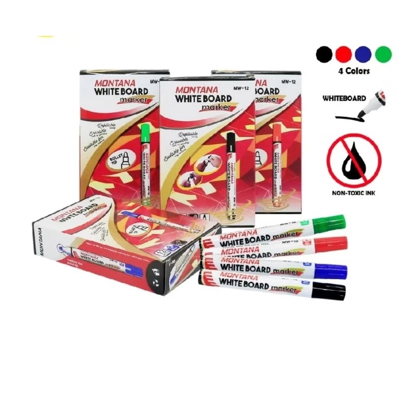 

VHP - Spidol Montana MW-12 Whiteboard 12pcs Bisa Dihapus dan Refill Tinta Hitam Biru Merah Hijau / Marker Papan Tulis