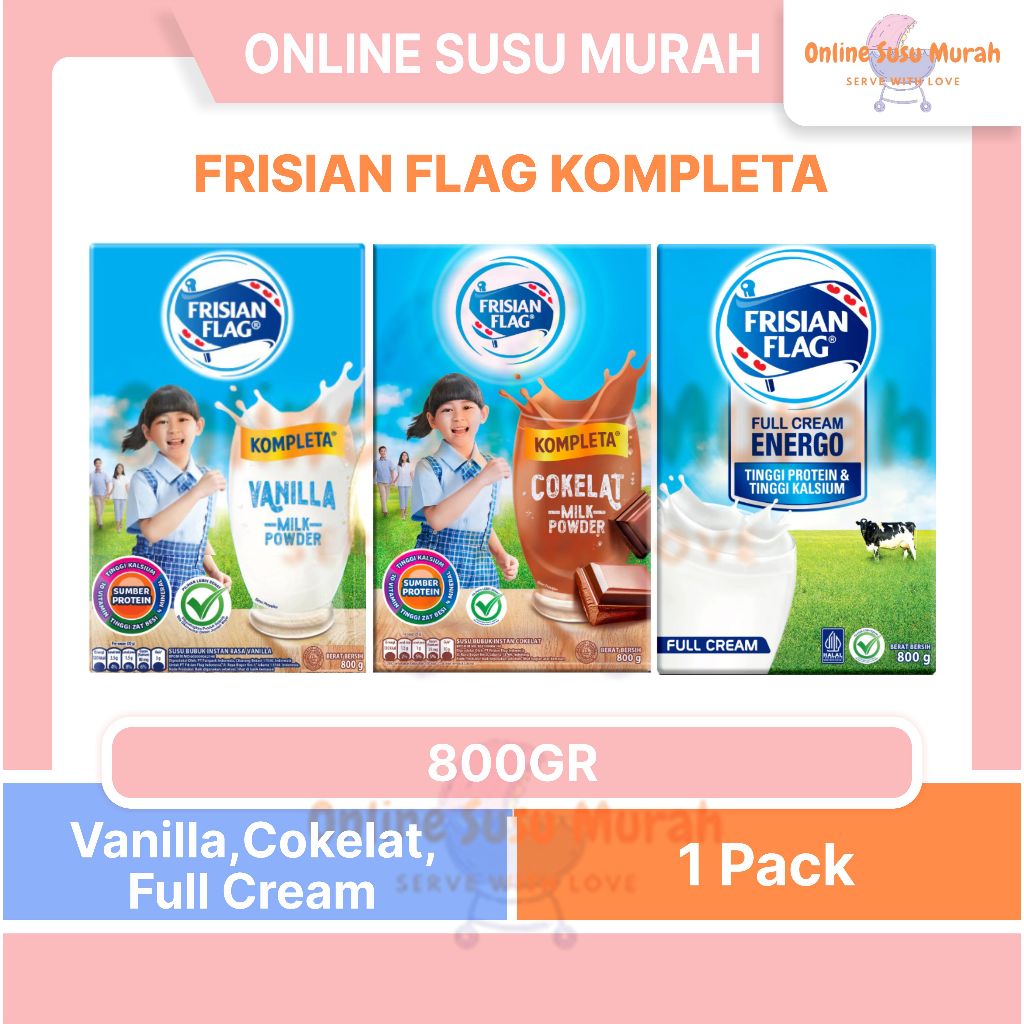 FRISIAN FLAG KOMPLETA 800GR SUSU BUBUK VANILA COKELAT FULL CREAM SUSU BENDERA 800 GR SSKD