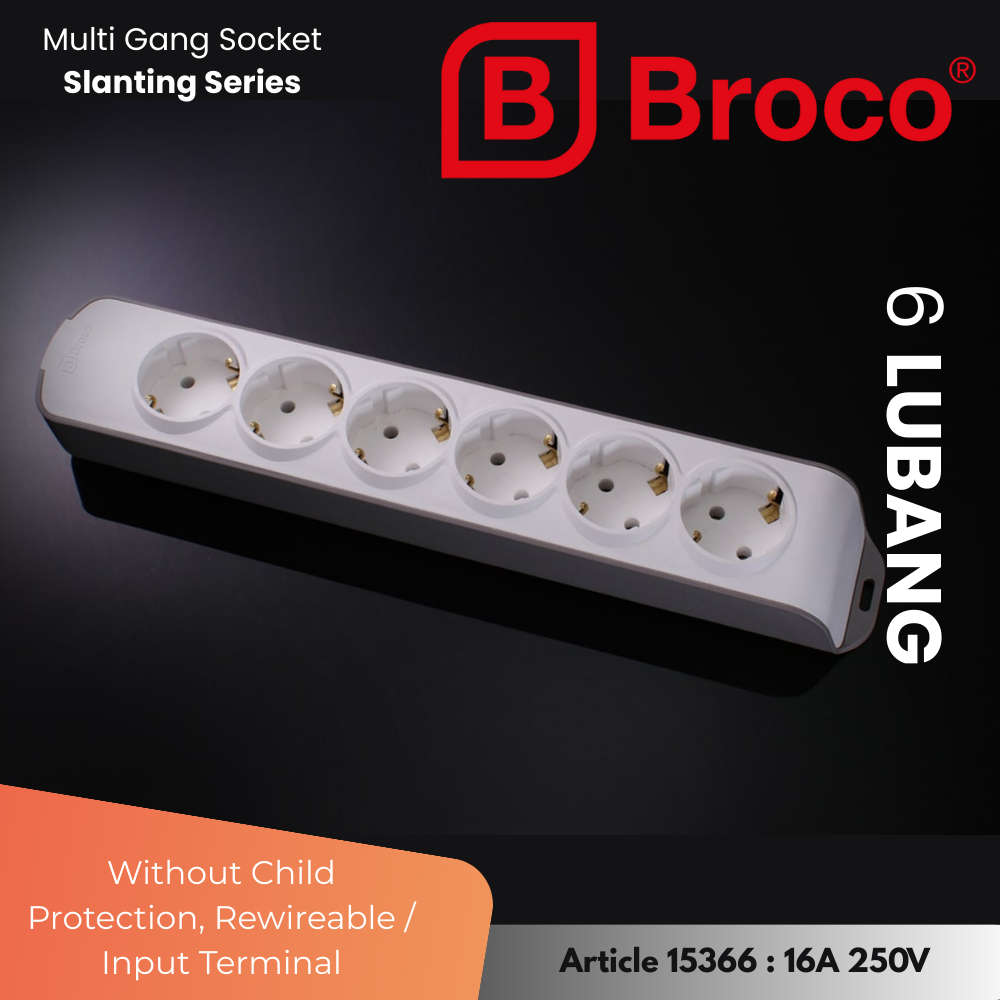 Broco Stop Kontak 6 Lubang Miring 15366 NCP