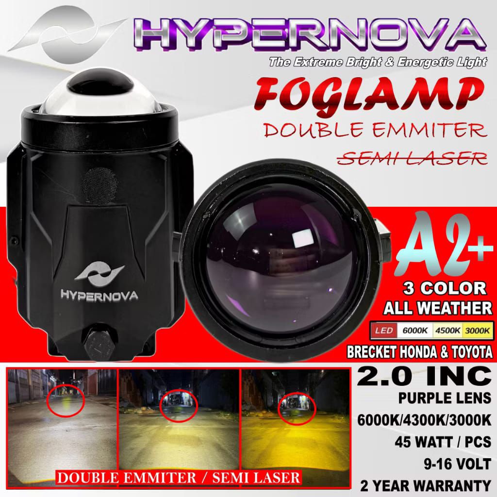 ORIGINAL BI-LED FOGLAMP HYPERNOVA 2 INCH 3 WARNA 90 WATT FROJECTOR BI-LED FOGLAMP HYPERNOVA A2 + 3 W
