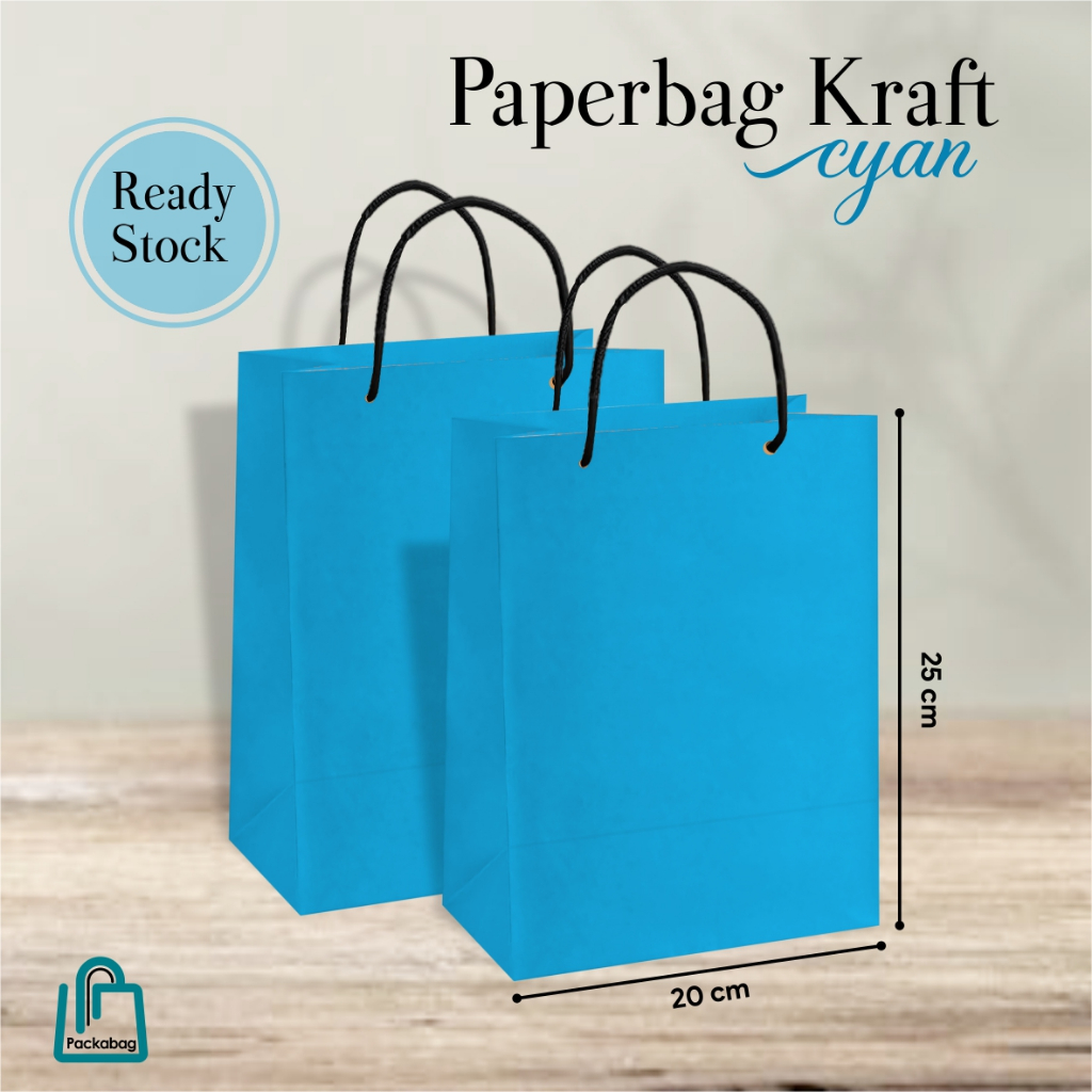 

12Pcs Paper Bag Cyan/Biru Polos - Tas Souvenir Pernikahan Hajatan Murah - Kantong Paperbag - R Stok