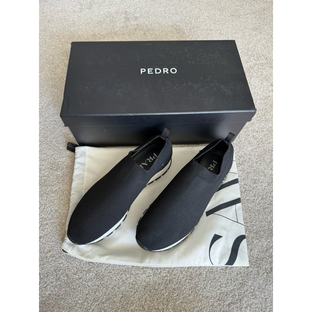 PRELOVED Prada Logo Knit Sneakers Black White Size 36