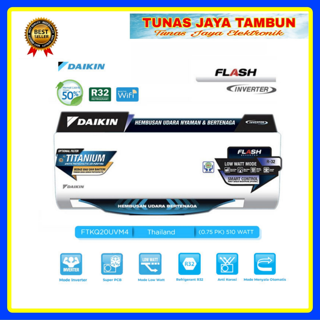 AC DAIKIN FTKQ 15UVM4 / AC DAIKIN INVERTER THAILAND 1/2PK / AC DAIKIN 0.5 PK INVERTER FTKQ 15 UVM